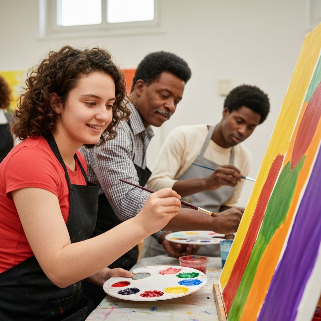 Adults with disabilities engaged in art and educational activities